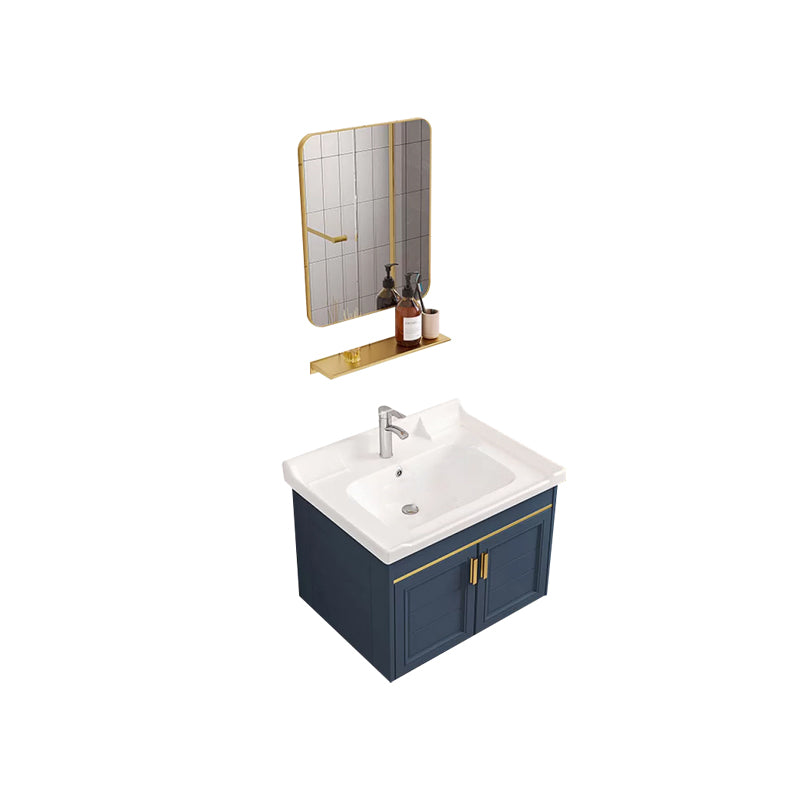 Modern Single Wall Mount Vanity Blue Ceramic Top Sink Vanity