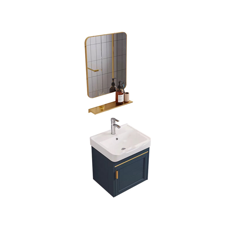 Modern Single Wall Mount Vanity Blue Ceramic Top Sink Vanity