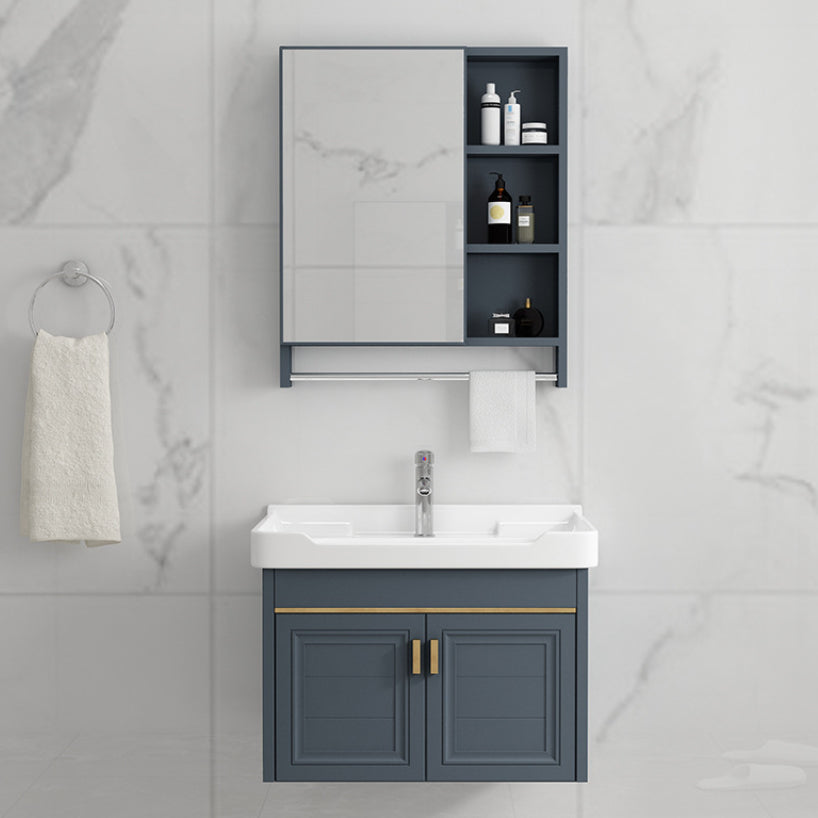 Modern Single Wall Mount Vanity Blue Ceramic Top Sink Vanity