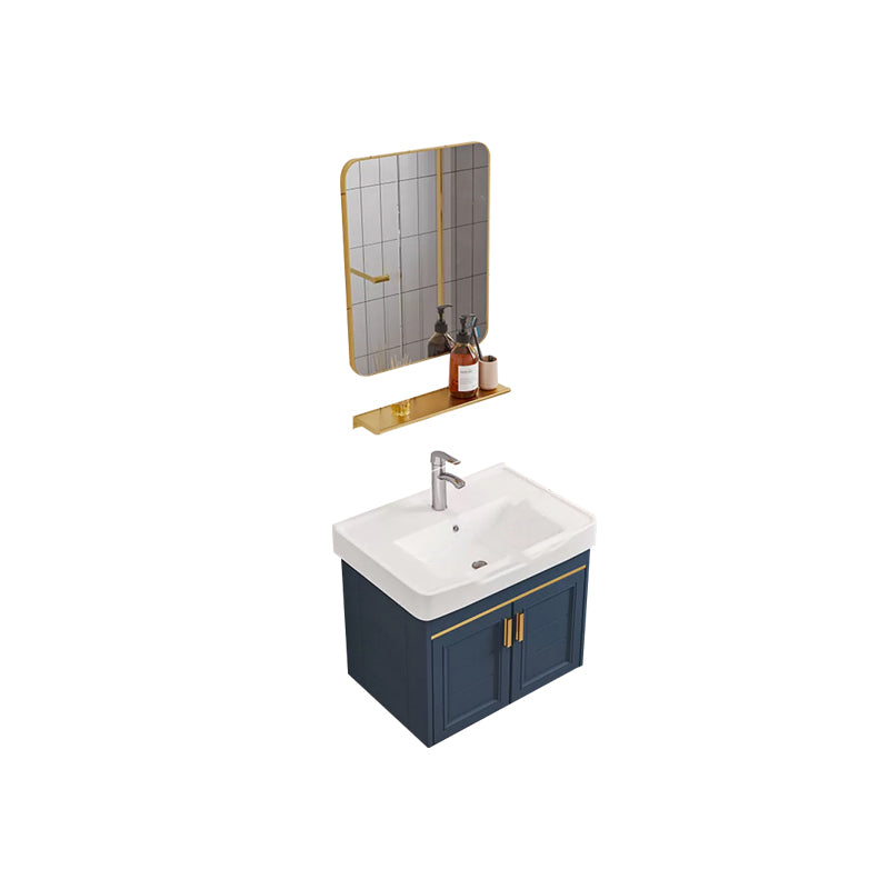 Modern Single Wall Mount Vanity Blue Ceramic Top Sink Vanity