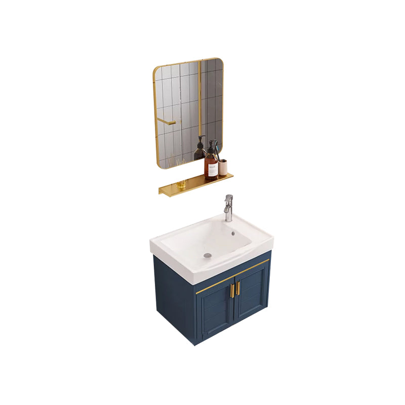 Modern Single Wall Mount Vanity Blue Ceramic Top Sink Vanity