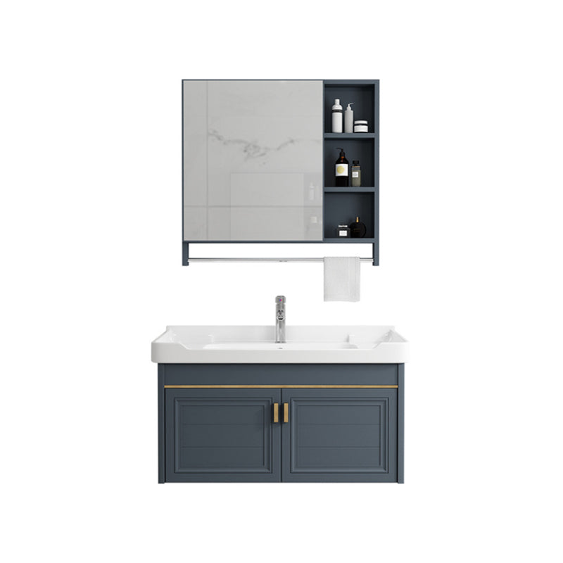 Modern Single Wall Mount Vanity Blue Ceramic Top Sink Vanity