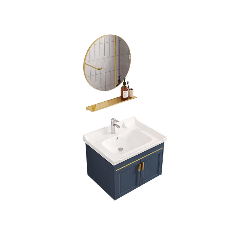 Modern Single Wall Mount Vanity Blue Ceramic Top Sink Vanity