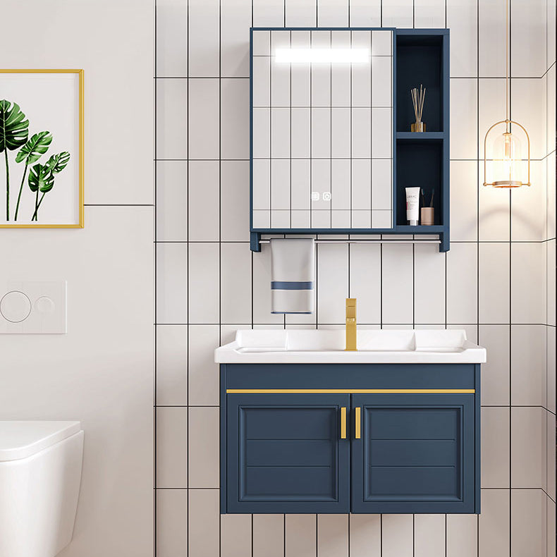 Modern Single Wall Mount Vanity Blue Ceramic Top Sink Vanity