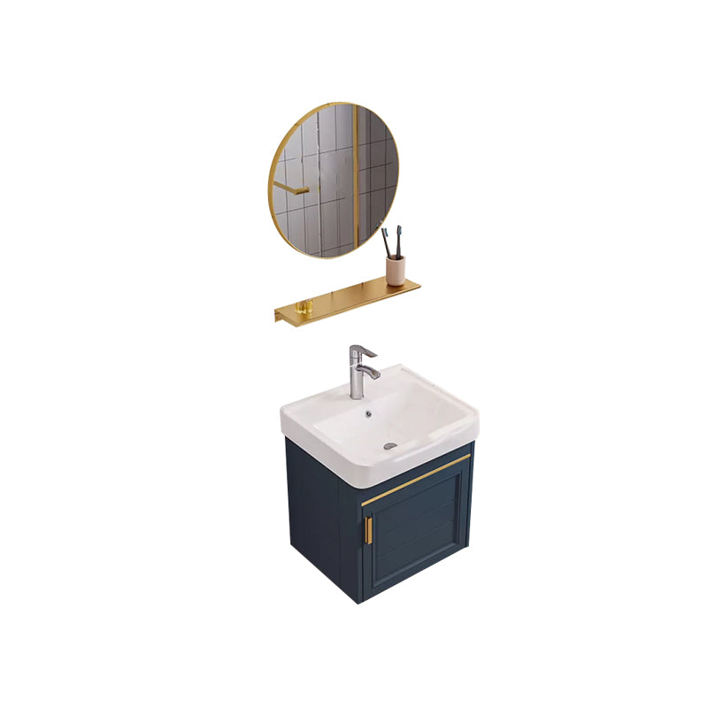 Modern Single Wall Mount Vanity Blue Ceramic Top Sink Vanity