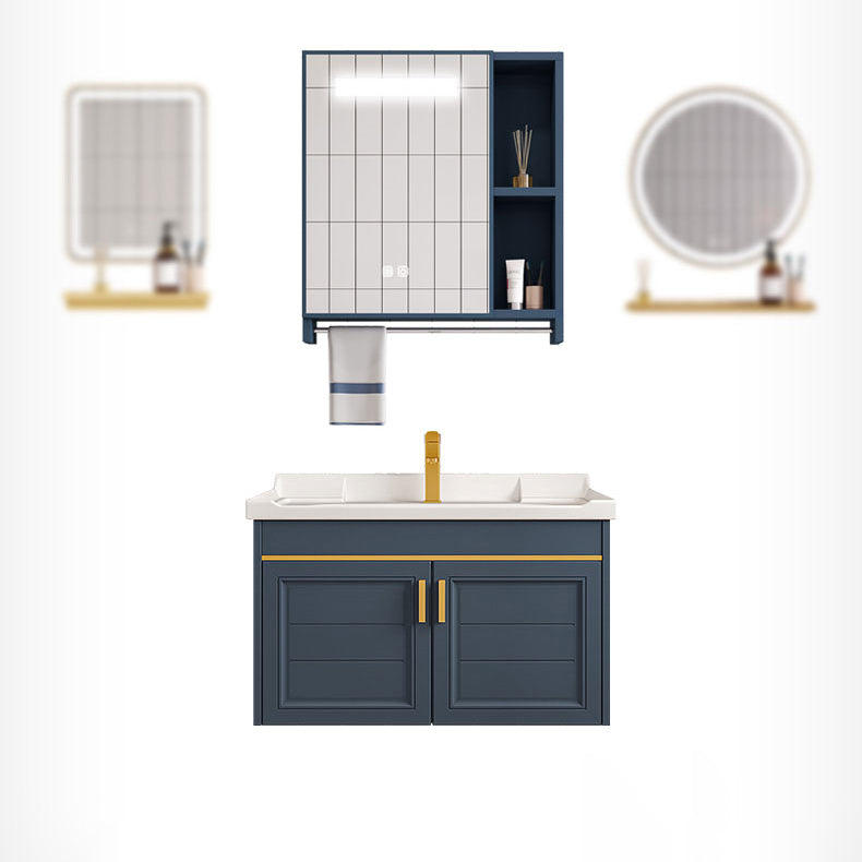 Modern Single Wall Mount Vanity Blue Ceramic Top Sink Vanity