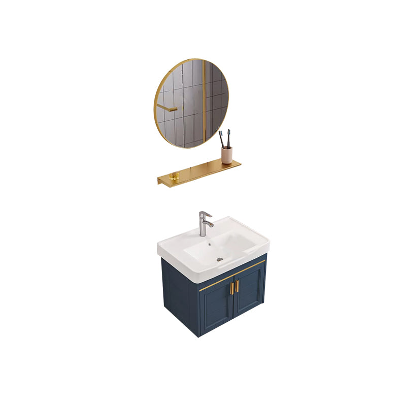 Modern Single Wall Mount Vanity Blue Ceramic Top Sink Vanity