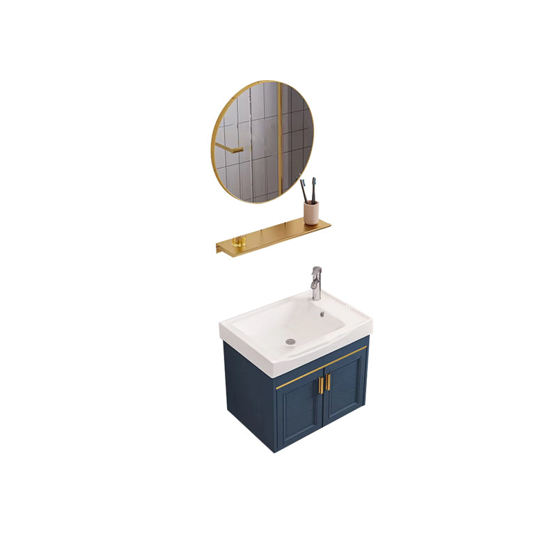 Modern Single Wall Mount Vanity Blue Ceramic Top Sink Vanity