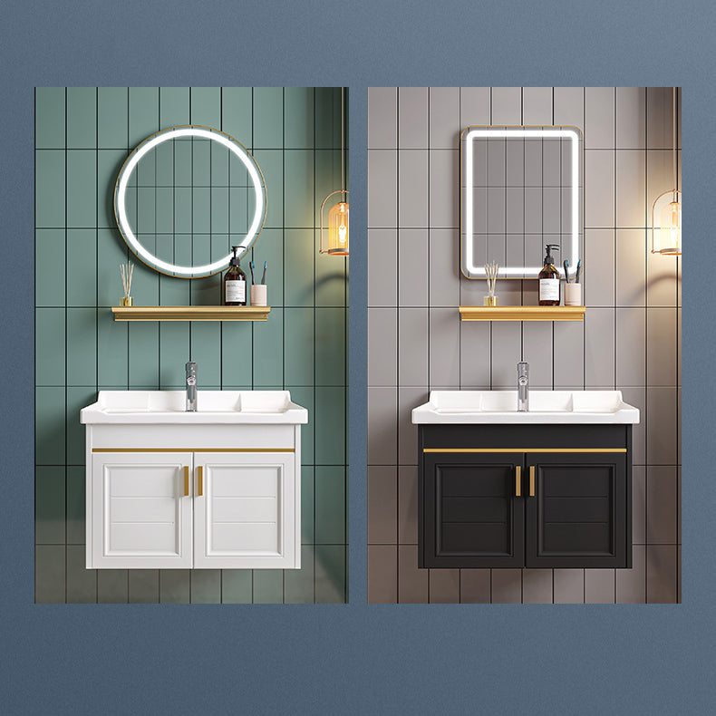 Modern Single Wall Mount Vanity Blue Ceramic Top Sink Vanity