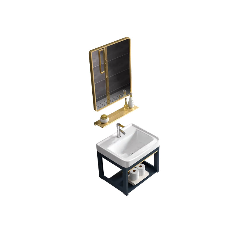Modern Single Wall Mount Vanity Blue Ceramic Top Sink Vanity