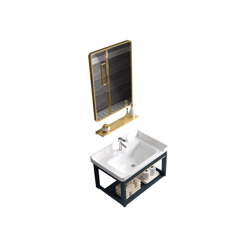 Modern Single Wall Mount Vanity Blue Ceramic Top Sink Vanity