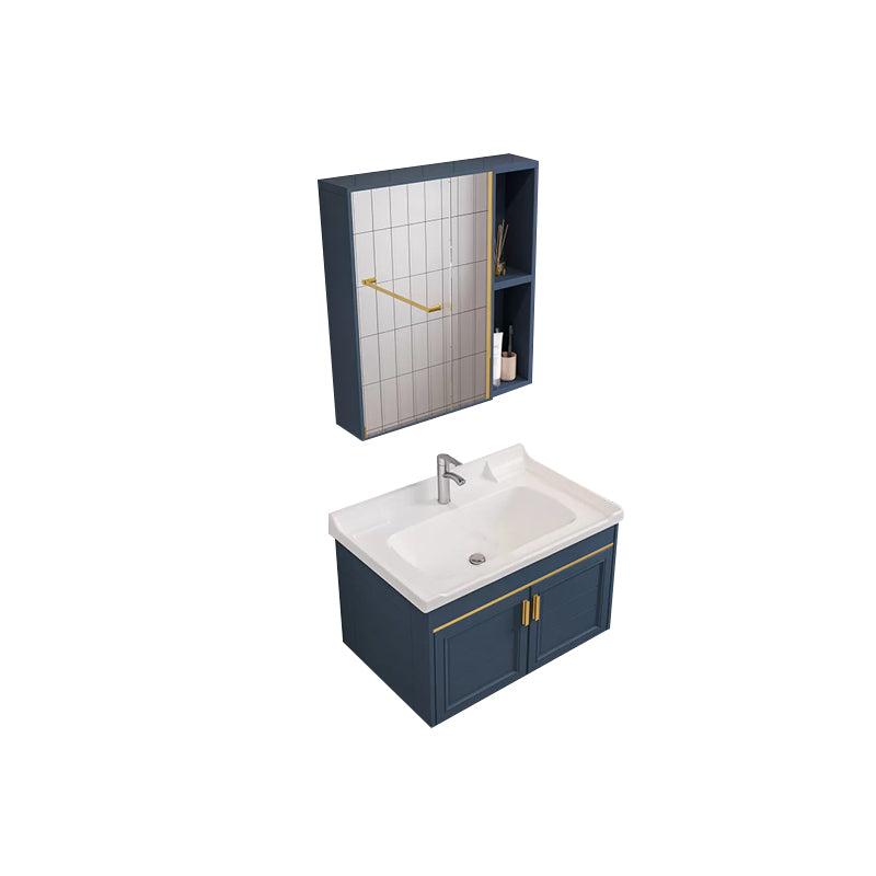 Modern Single Wall Mount Vanity Blue Ceramic Top Sink Vanity