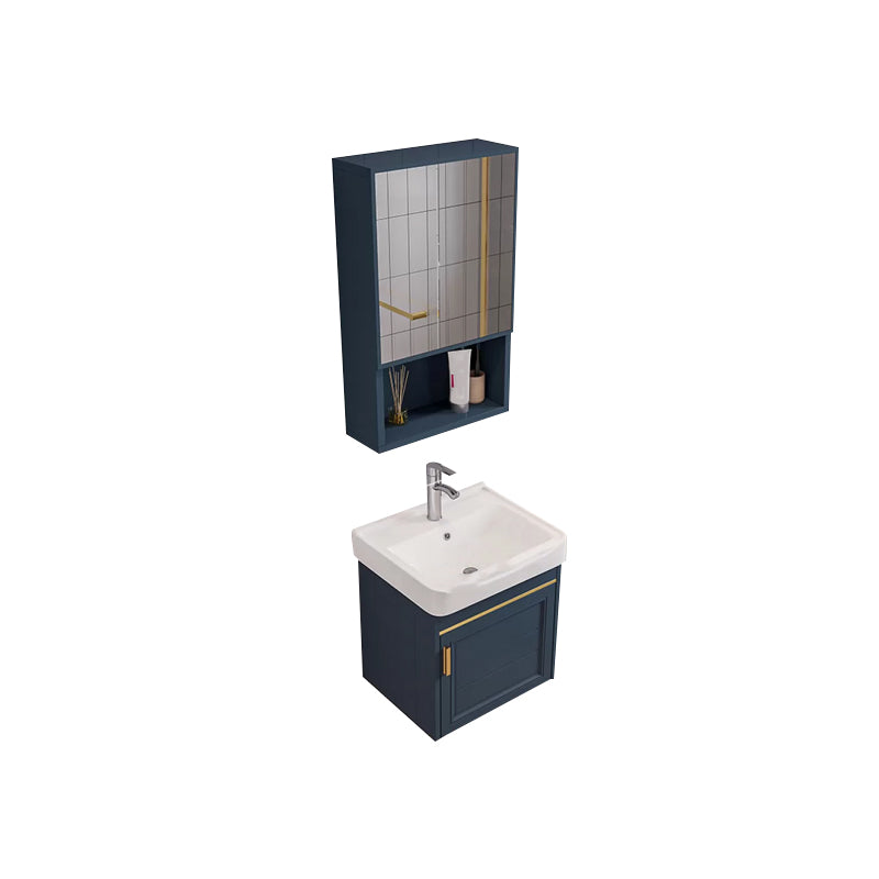 Modern Single Wall Mount Vanity Blue Ceramic Top Sink Vanity