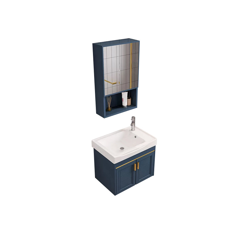 Modern Single Wall Mount Vanity Blue Ceramic Top Sink Vanity