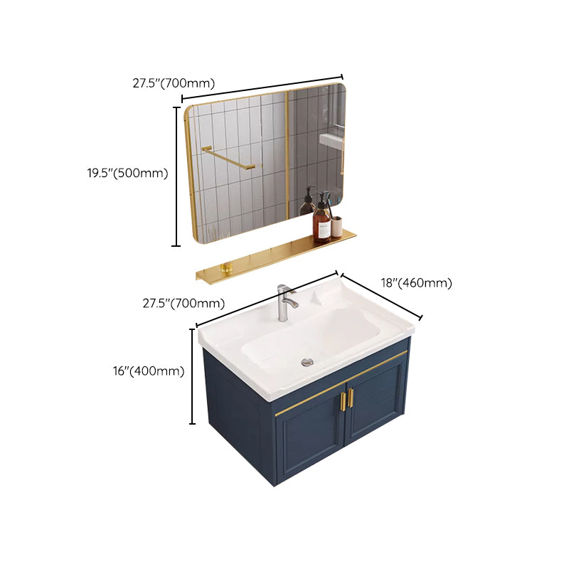 Modern Single Wall Mount Vanity Blue Ceramic Top Sink Vanity