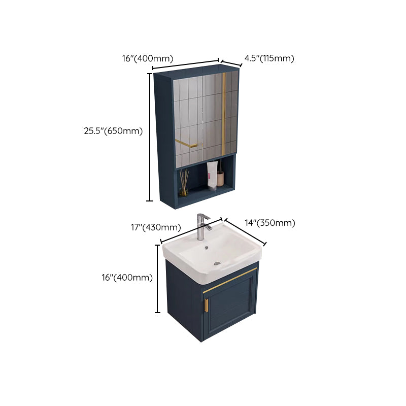 Modern Single Wall Mount Vanity Blue Ceramic Top Sink Vanity