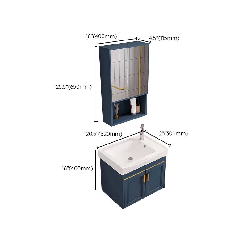 Modern Single Wall Mount Vanity Blue Ceramic Top Sink Vanity