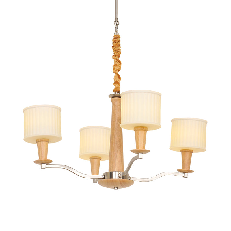 Lustre de plafond radial beige moderniste moderniste en bois suspendu en bois avec tambour en verre crème à tambour