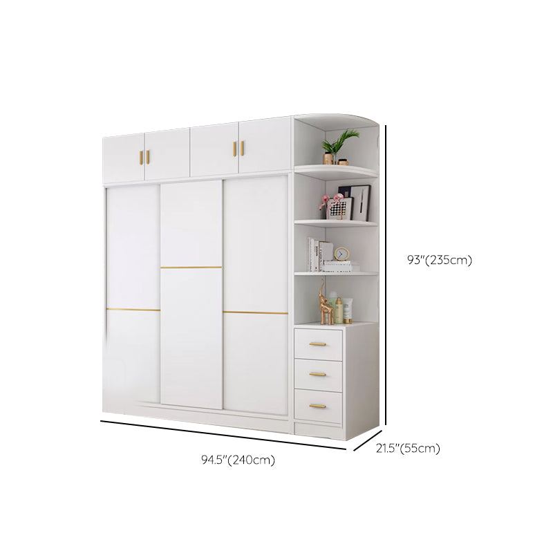 Contemporary White Wood Frame Wardrobe Freestanding Wardrobe with Soft Close Doors