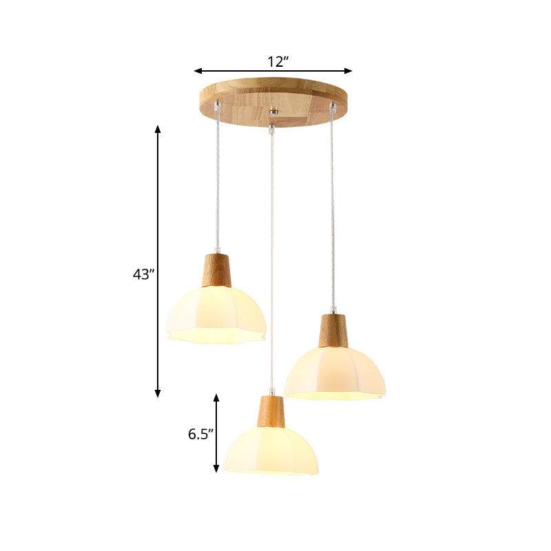 3 bulbes salle à manger suspendue Light modernisme pendentif multi-lampe beige avec parapluie en verre blanc nuance
