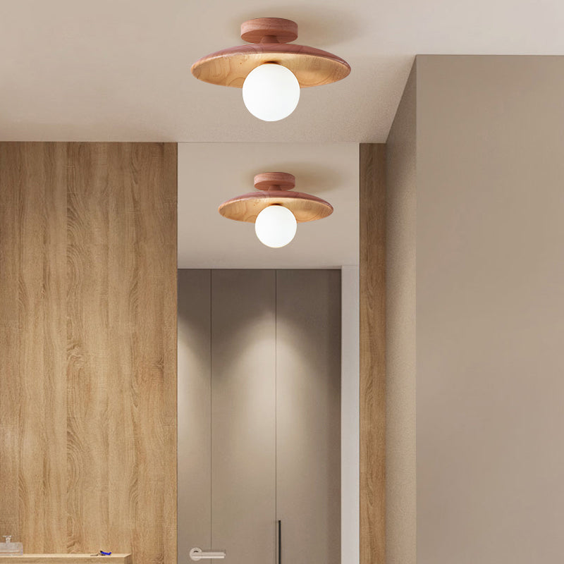 Contemporary Wooden Semi Mount Lighting Glass Shade Semi Flush for Foyer