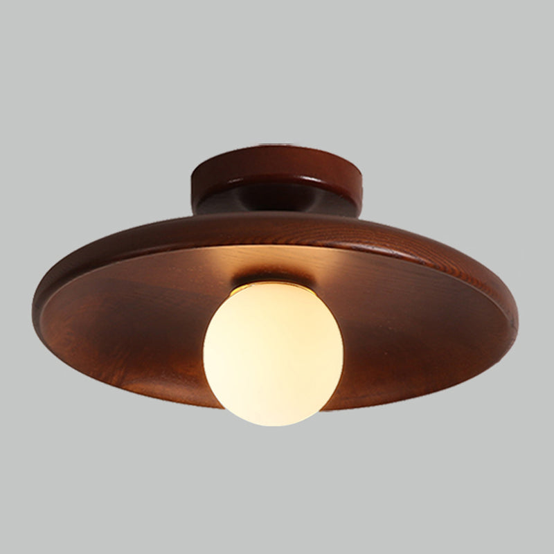 Contemporary Wooden Semi Mount Lighting Glass Shade Semi Flush for Foyer