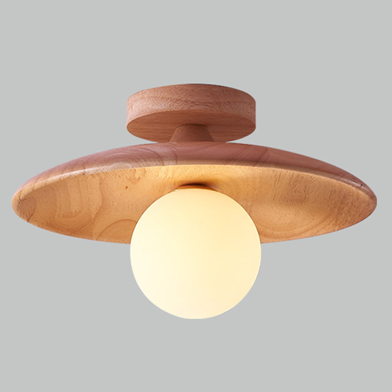 Contemporary Wooden Semi Mount Lighting Glass Shade Semi Flush for Foyer