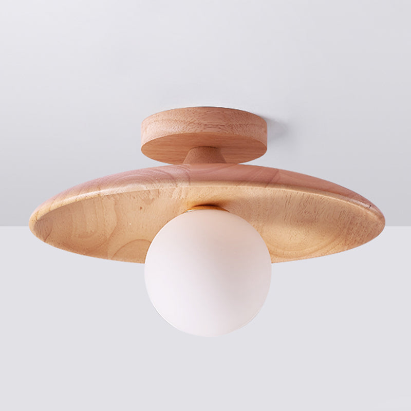 Contemporary Wooden Semi Mount Lighting Glass Shade Semi Flush for Foyer