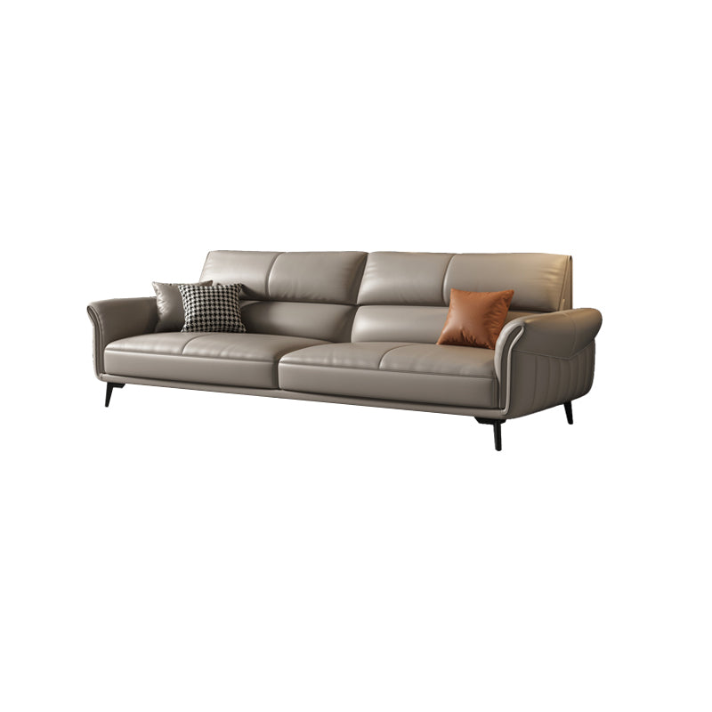 Genuine Leather Flared Arm Sofa Mid-Century Modern Sofa in Gray of 37.4" High