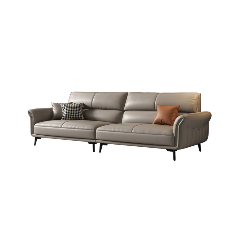 Genuine Leather Flared Arm Sofa Mid-Century Modern Sofa in Gray of 37.4" High