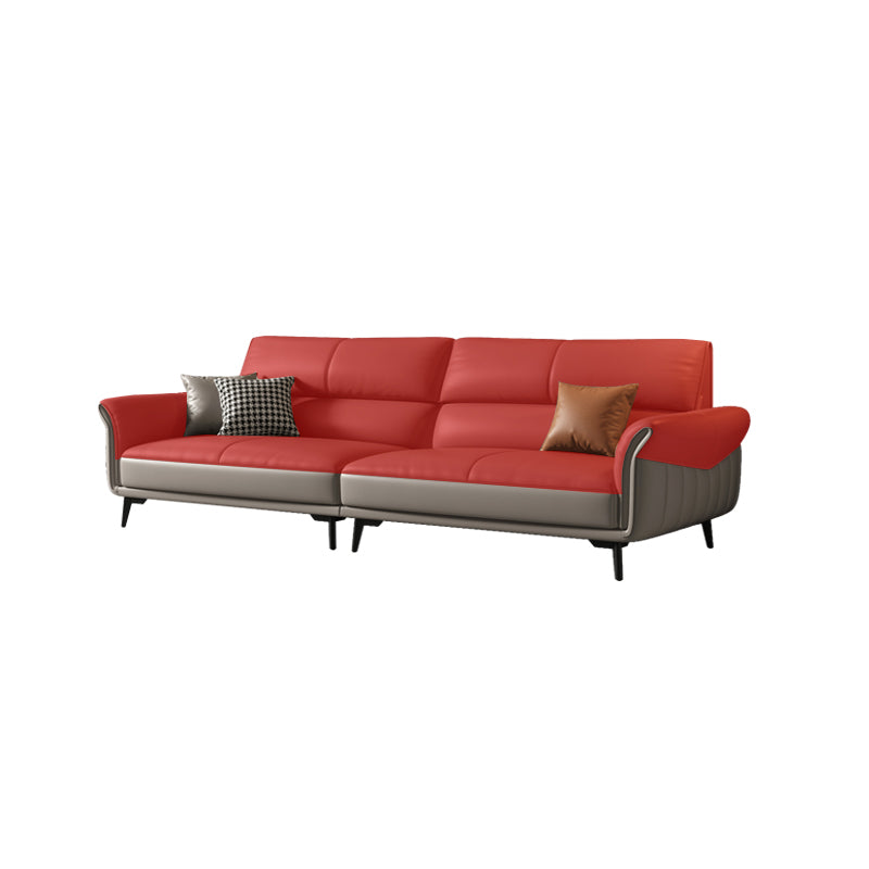 Genuine Leather Flared Arm Sofa Mid-Century Modern Sofa in Gray of 37.4" High