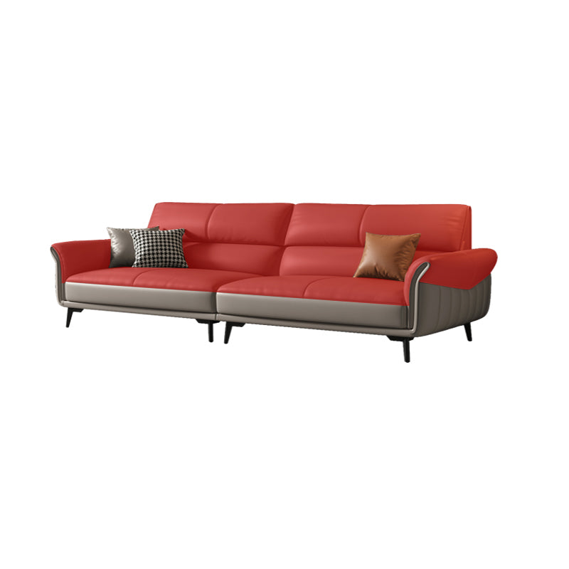 Genuine Leather Flared Arm Sofa Mid-Century Modern Sofa in Gray of 37.4" High