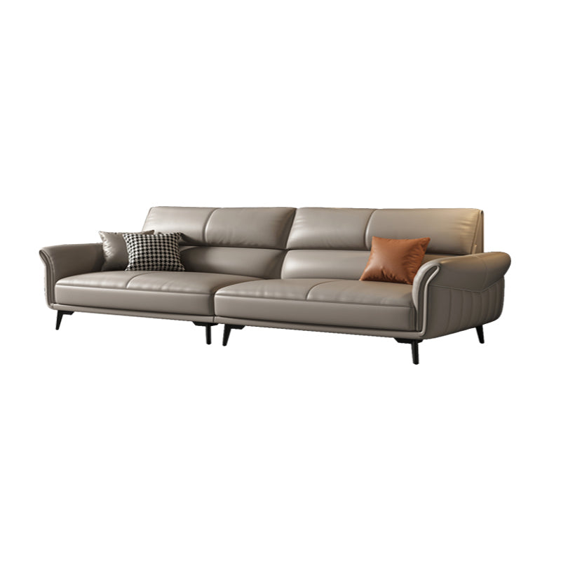 Genuine Leather Flared Arm Sofa Mid-Century Modern Sofa in Gray of 37.4" High