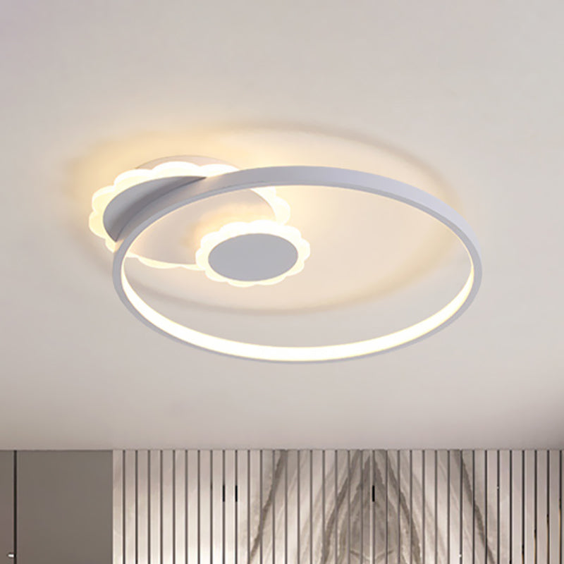White Round Ceiling Light Modernism LED Acrylic Flush Mount Lamp for Bedroom, Warm/White Light
