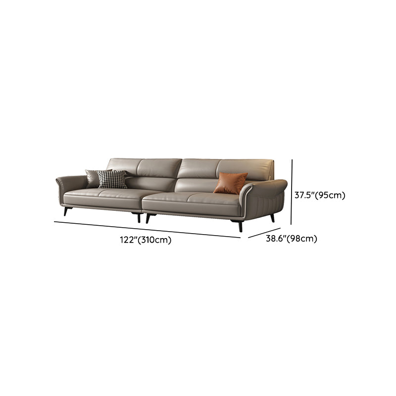 Genuine Leather Flared Arm Sofa Mid-Century Modern Sofa in Gray of 37.4" High