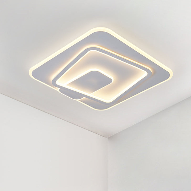 LED Bedroom Flush Mount Lamp Minimalism White Ceiling Light with Square Acrylic Shade in Warm/White Light