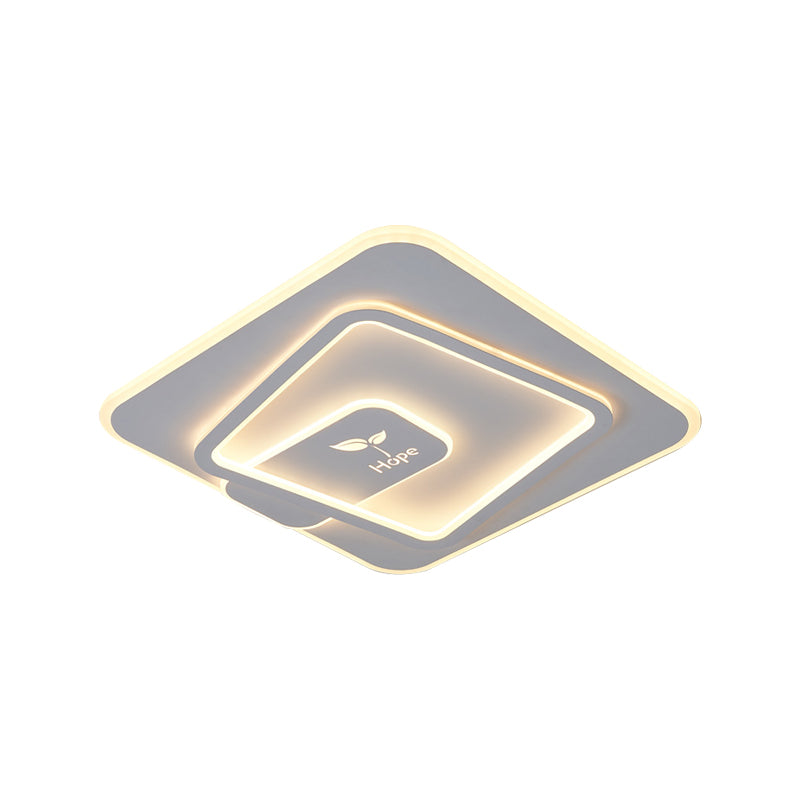 LED Bedroom Flush Mount Lamp Minimalism White Ceiling Light with Square Acrylic Shade in Warm/White Light