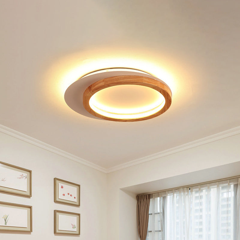 Wooden Loop Flush Mount Spotlight Modern 16"/23.5" W LED Flushmount Ceiling Light for Living Room
