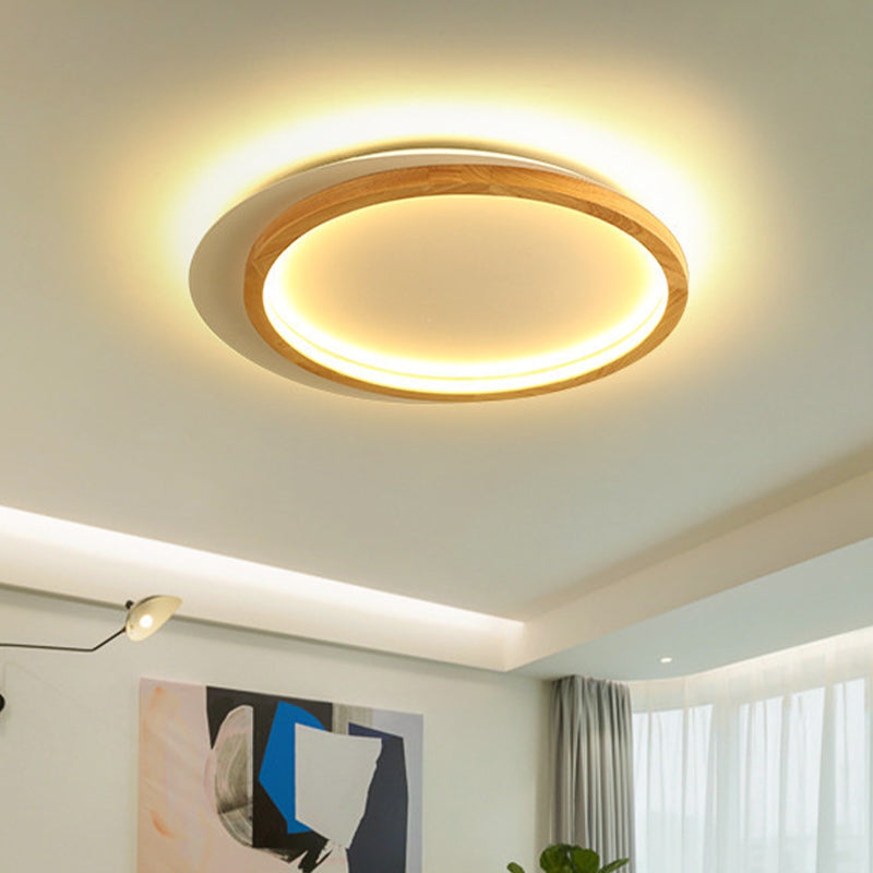 Wooden Loop Flush Mount Spotlight Modern 16"/23.5" W LED Flushmount Ceiling Light for Living Room