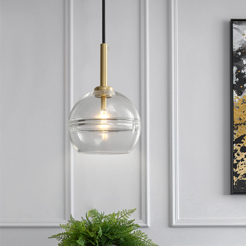1 Lichte woonkamer hanger modernistische koperen hangende lampkit met bol helder/rookgrijs ruche glazen schaduw