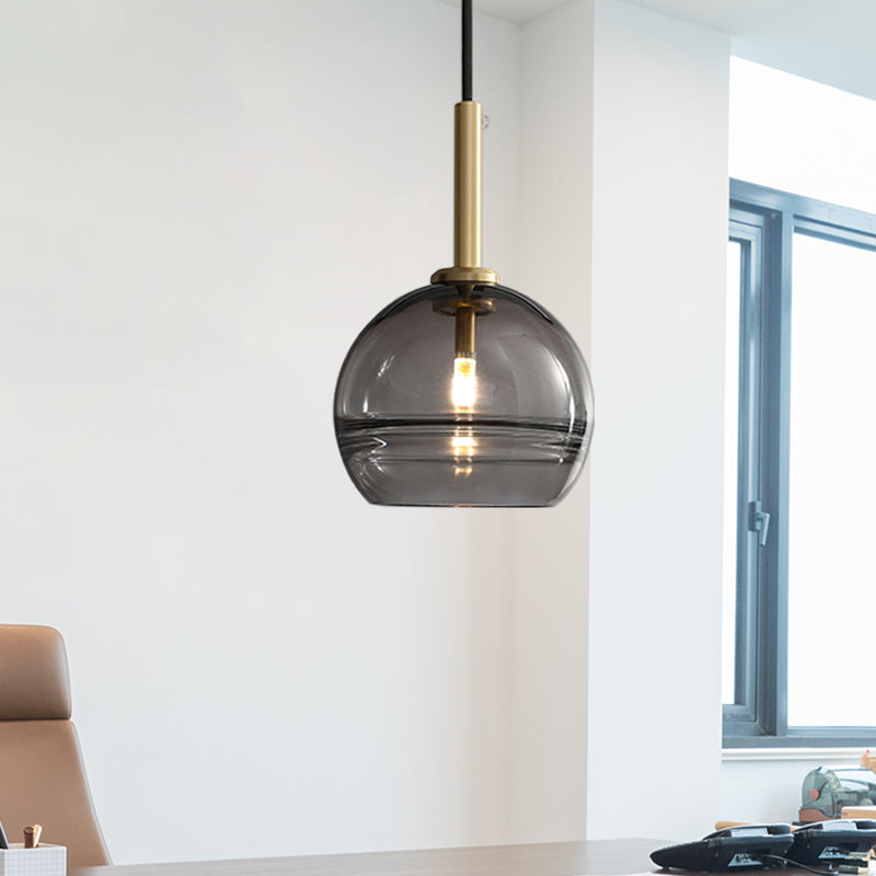 1 Lichte woonkamer hanger modernistische koperen hangende lampkit met bol helder/rookgrijs ruche glazen schaduw