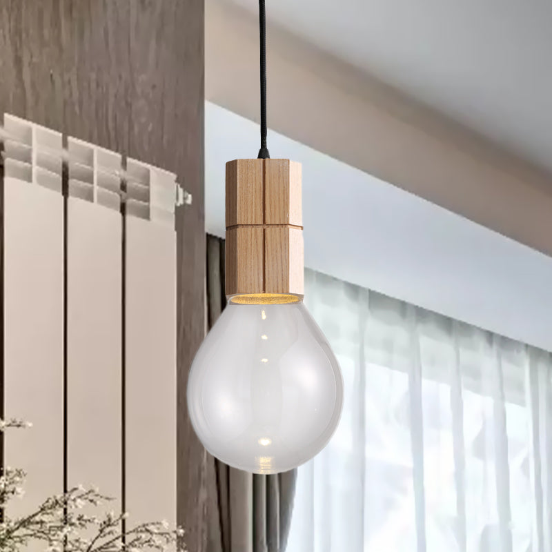 Plafond de plafond exposé Light Light Glass transparent moderne 1 tête de tête de lampe de bois de la tête en lumière chaude / blanche