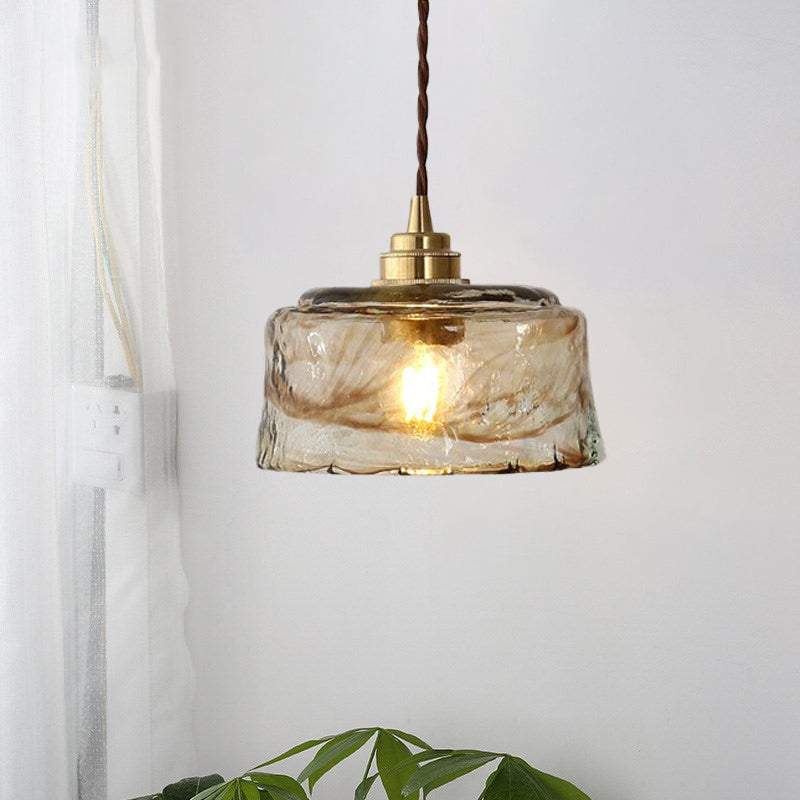 Bowl Drop Pendant Lampe moderne Amber Glass onduled 1 Light Gold Plafing plafonnier