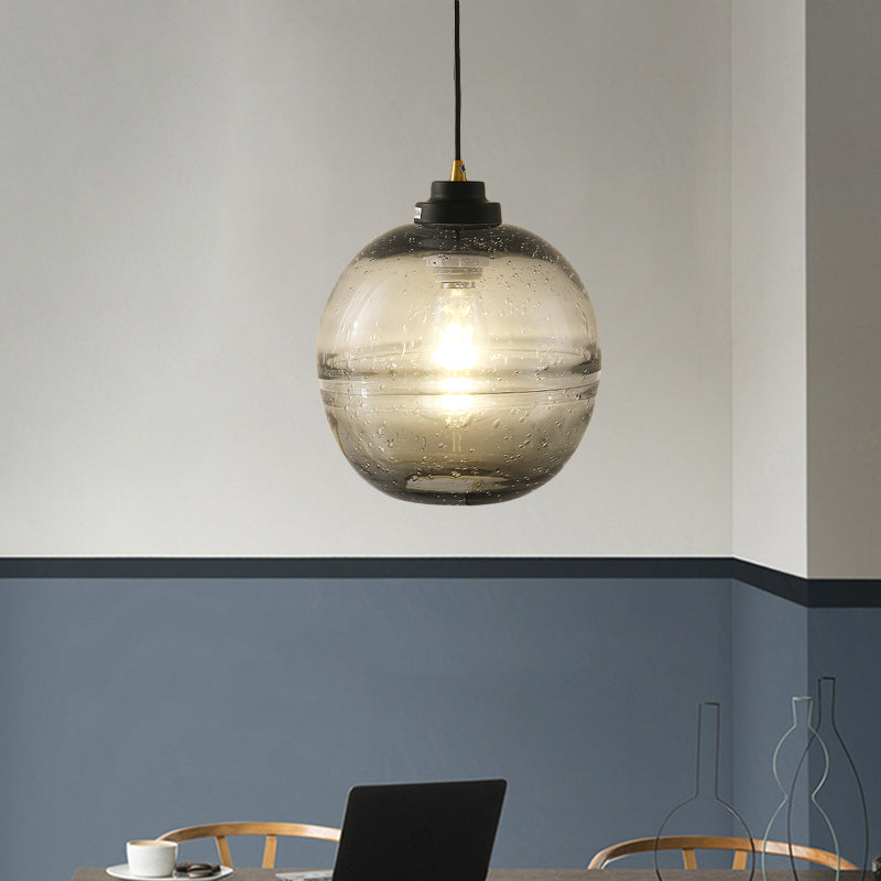 Suspension à balle noire Lumière moderne 1 tête fumée gris verre bulle suspension