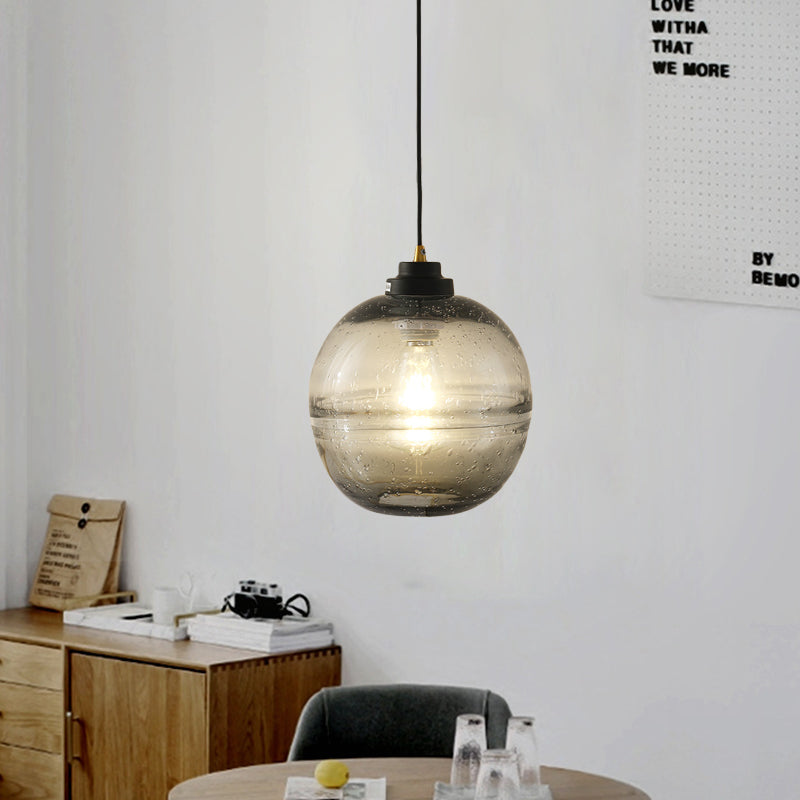 Suspension à balle noire Lumière moderne 1 tête fumée gris verre bulle suspension
