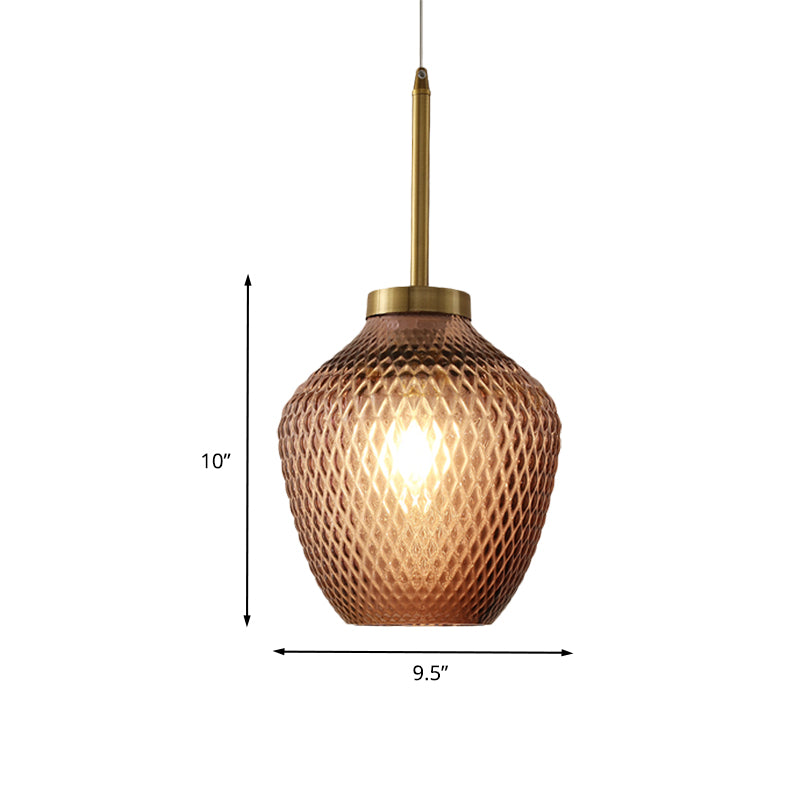 Burgundy Glass Strawberry Pendant Contemporary 1-Light Ceiling Hang Fixture in Brass