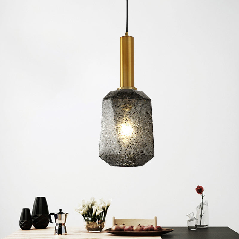 Facettiertes Nachtheizpendelleuchte Rauchgrauglas 1 Leichte industrielle Hänge Deckenlampe in Messing