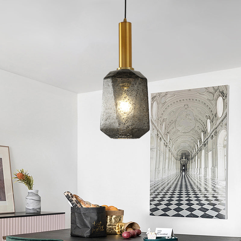 Facettiertes Nachtheizpendelleuchte Rauchgrauglas 1 Leichte industrielle Hänge Deckenlampe in Messing