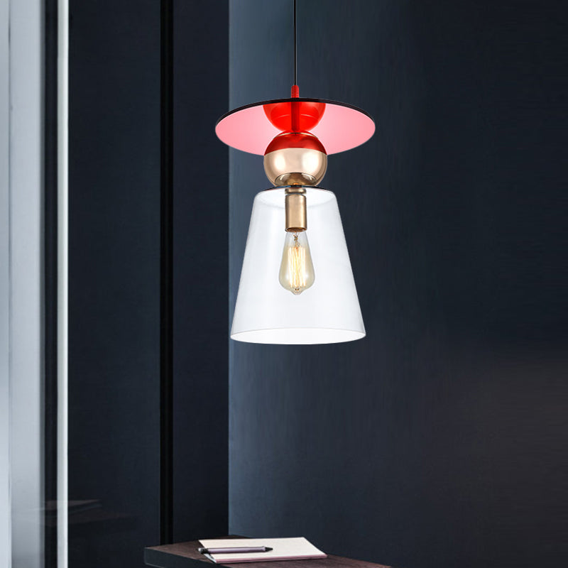 Kit de lumière suspendue en verre en verre transparent 1 tête lampe à suspension de plafond moderne avec top à disque rouge