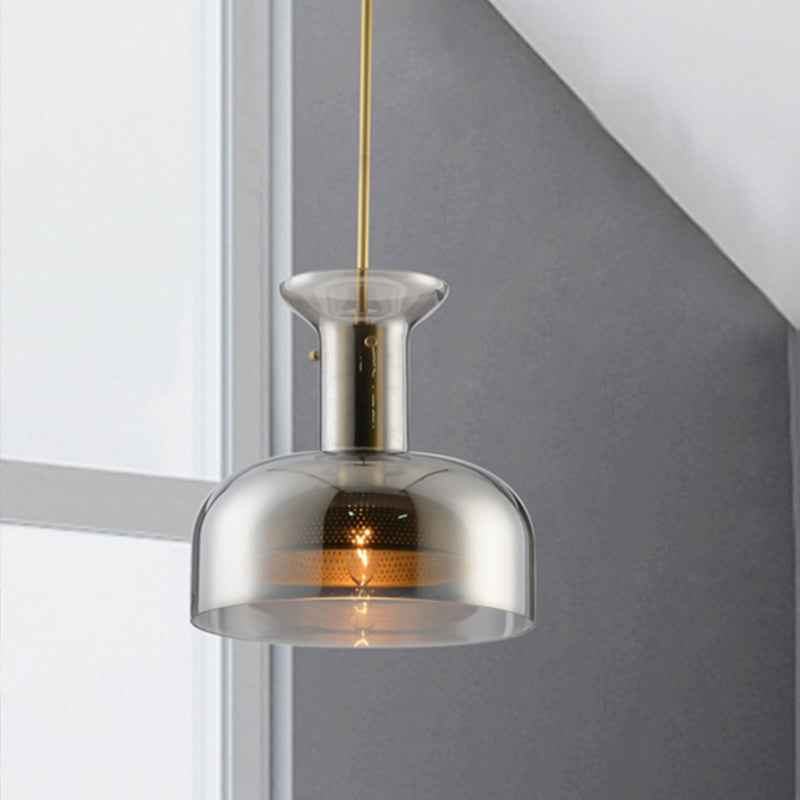 Suspension de suspension en pot simplicité transparente / fumée de verre gris 1 bulbe de cuisine plafond LED